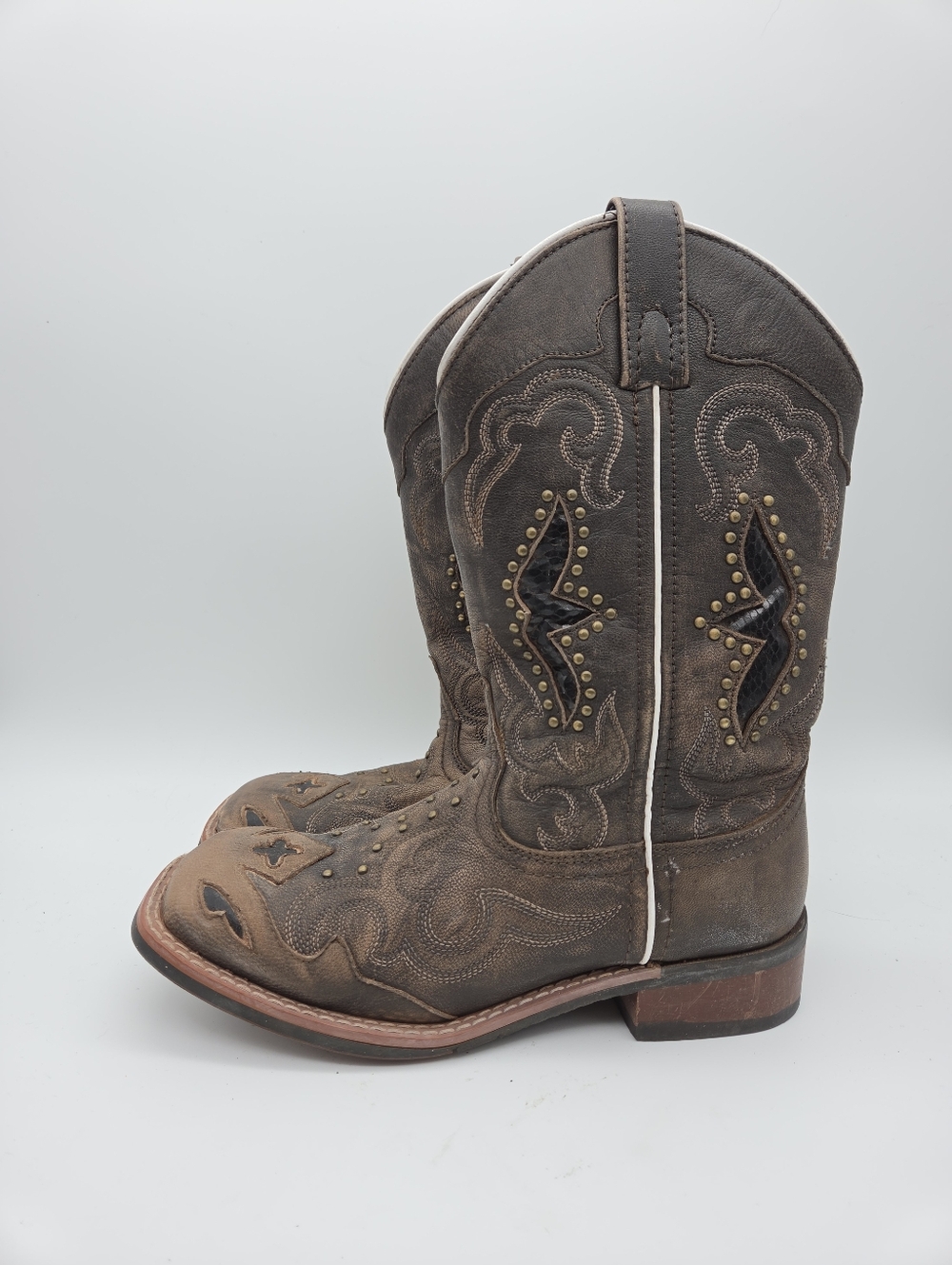 Laredo Spellbound Studded Square Toe Brown Western Boots Size 7